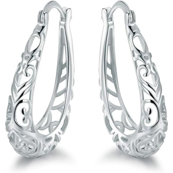 Barzel 18K Gold Plated Filigree Hoop Earrings - Elegant Jewelry for Women - Picture 1 of 7